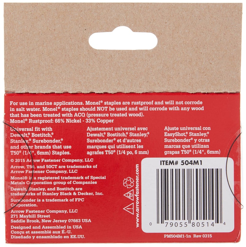 Arrow Fastener 504M1 Genuine T50 1/4-Inch Monel Rust Proof Staples, 1,000-Pack - Image 2